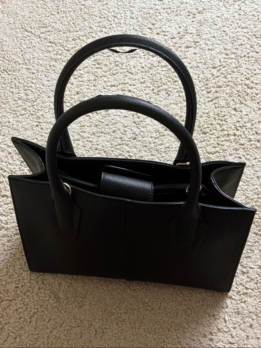 DKNY Black Saffiano Leather Satchel with Gold Hardware